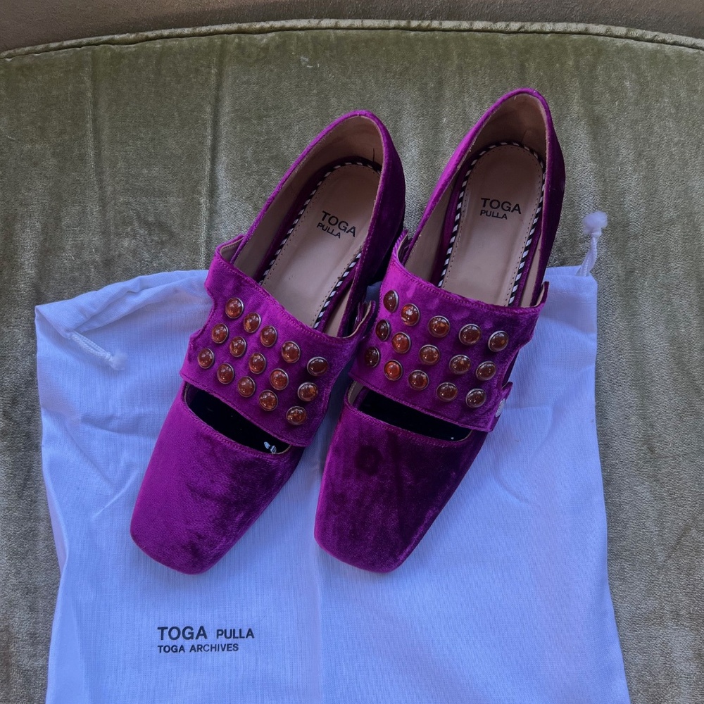 Toga Pulla Velvet Embellished Loafers, Size 41, Purple - Picture 3 of 15